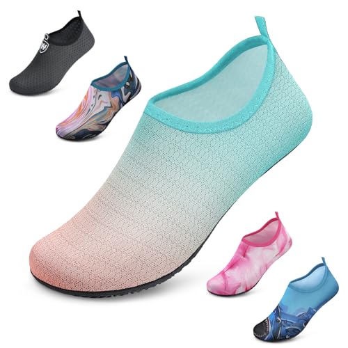 WateLves Badeschuhe Herren Damen Wasserschuhe Strandschuhe Schwimmschuhe Aquaschuhe Schnell Trocknend Barfußschuhe Breathable Surfschuhe Unisex Beach Pool Yoga(Farbverlauf Grün 40/41) von WateLves