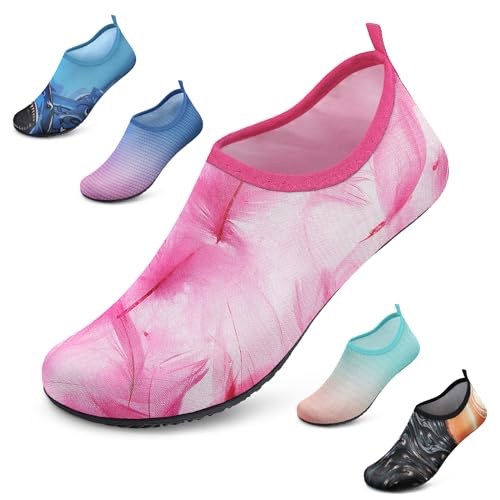 WateLves Badeschuhe Herren Damen Wasserschuhe Strandschuhe Schwimmschuhe Aquaschuhe Schnell Trocknend Barfußschuhe Breathable Surfschuhe Unisex Beach Pool Yoga(Feder Pulver 36/37) von WateLves