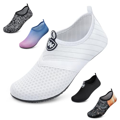 WateLves Badeschuhe Herren Damen Wasserschuhe Strandschuhe Schwimmschuhe Aquaschuhe Schnell Trocknend Barfußschuhe Breathable Surfschuhe Unisex Beach Pool Yoga(V Weiß 36/37) von WateLves