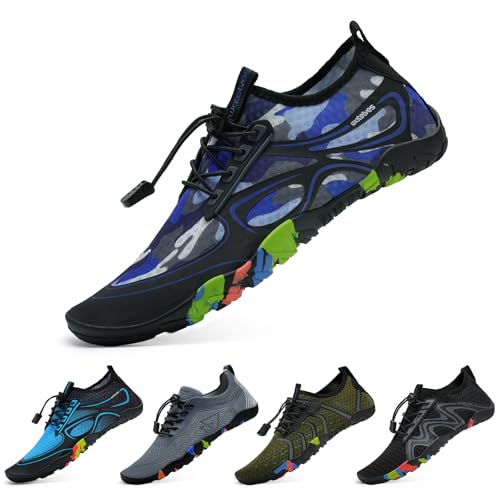 WateLves Badeschuhe Wasserschuhe Damen Herren Schnell Trocknende und Schnell Tragende Strandschuhe für Tauchen Surfen Wassersport Wandern Yoga Alltag Camouflage Grau Blau 36 EU von WateLves
