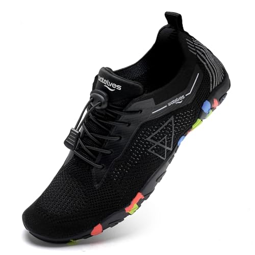 WateLves Badeschuhe Wasserschuhe Damen Herren Schnell Trocknende und Schnell Tragende Strandschuhe für Tauchen Surfen Wassersport Wandern Yoga Alltag Dreieck Schwarz 39 EU von WateLves