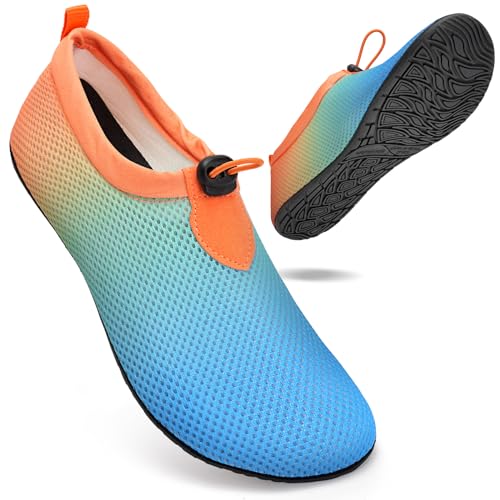 WateLves Badeschuhe Wasserschuhe Herren Damen Schwimmschuhe Strandschuhe Aquaschuhe Schnell Trocknend Breathable Surfschuhe Beach Pool Unisex（Kordelzug Blau Orange 40/41） von WateLves