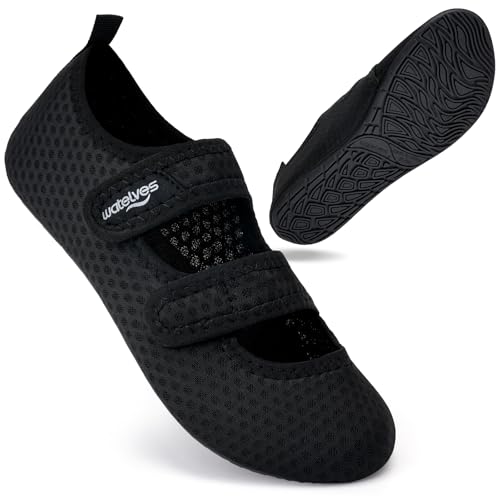 WateLves Badeschuhe Wasserschuhe Herren Damen Schwimmschuhe Strandschuhe Aquaschuhe Schnell Trocknend Breathable Surfschuhe Beach Pool Unisex(Masche schwarz 44/45) von WateLves