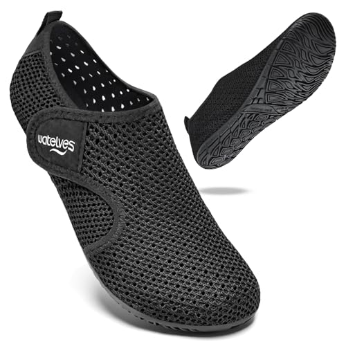 WateLves Badeschuhe Wasserschuhe Herren Damen Schwimmschuhe Strandschuhe Aquaschuhe Schnell Trocknend Breathable Surfschuhe Beach Pool Unisex(Netzauge Schwarz 42/43) von WateLves