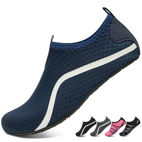 WateLves Badeschuhe Wasserschuhe Schwimmschuhe Damen Herren BarfußSchuhe Pool Sandstrand Tauchen Surfen BelüFtung Schnelltrocknend Unisex（Marineblau 46/47） von WateLves