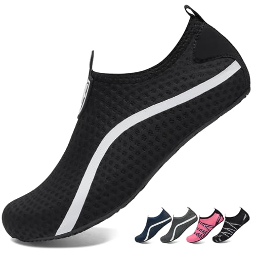 WateLves Badeschuhe Wasserschuhe Schwimmschuhe Damen Herren BarfußSchuhe Pool Sandstrand Tauchen Surfen BelüFtung Schnelltrocknend Unisex（Schwarz 46/47） von WateLves