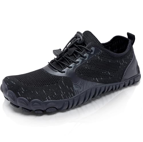 WateLves Barfuss Schuhe Damen Fitnessschuhe Knit Barfußschuhe Herren Minimalistische Breiter Zehenbox(Schwarz,37EU) von WateLves