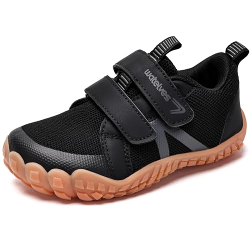 WateLves Barfußschuhe Kinder Barfussschuhe mit Klettverschluss Jungen Atmungsaktiv(Schwarz 34EU) von WateLves