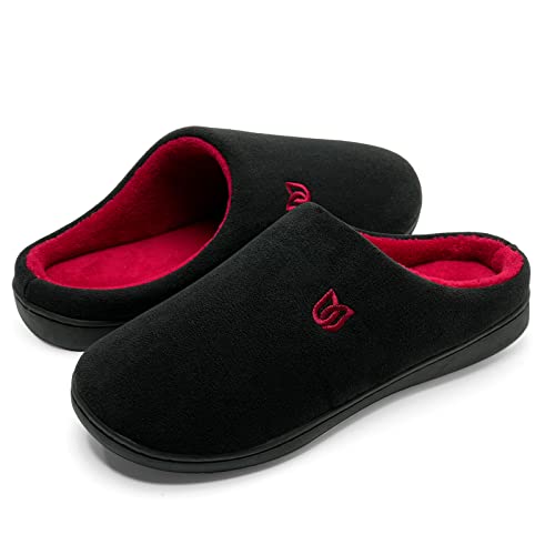 WateLves Damen Hausschuhe Winter Baumwolle Wärme Pantoffeln aus Memory-Baumwolle für Herren Unisex im Drinnen und Draussen (Schwarz Rot, 42/43 EU) von WateLves