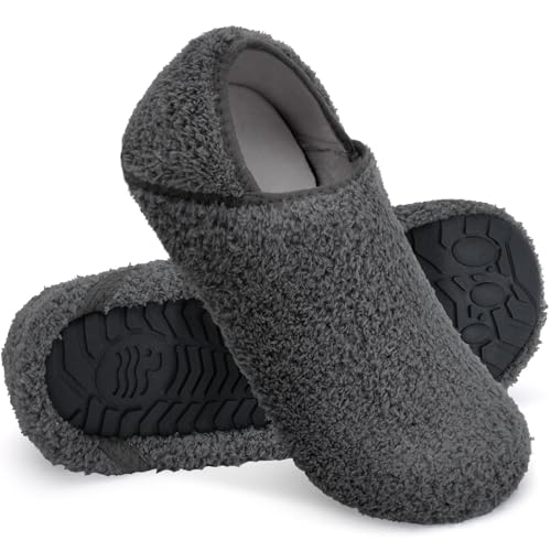 WateLves Damen Memory Foam Plüsch Hausschuhe Antirutsch Baumwolle Pantoffeln Mit Polar Fleece-Futter (Plüsch dunkelgrau 44/45) von WateLves