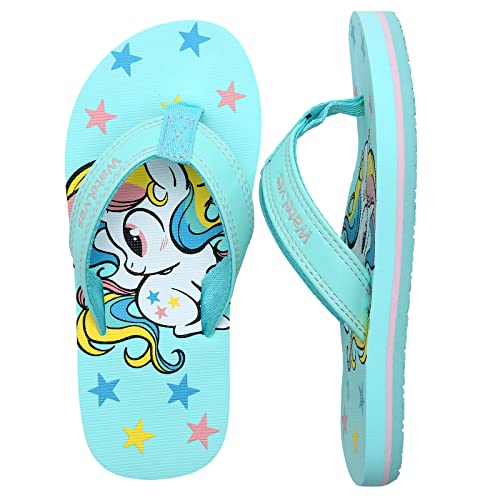 WateLves Flip Flops Kinder Badelatschen Kinder Sommer Zehentrenner Strand Sandalen MäDchen Jungen Unisex(LZ801.Grünes Einhorn 34EU) von WateLves