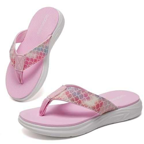 WateLves Flip Flops Kinder Zehentrenner Mädchen Badelatschen mit dicken Sohlen Sommer Strand und Pool Rutschfeste Zehensandalen(Fischschuppe Rosa, 37EU) von WateLves