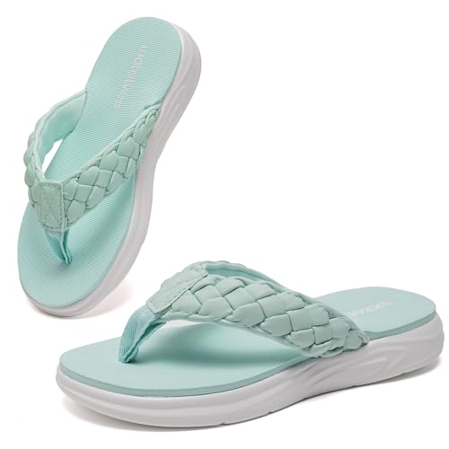 WateLves Flip Flops Kinder Zehentrenner Mädchen Badelatschen mit dicken Sohlen Sommer Strand und Pool Rutschfeste Zehensandalen(Mondgrün, 36EU) von WateLves