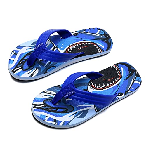 WateLves Flip Flops Kinder Zehentrenner Mädchen Jungen Badelatschen Sommer Strand und Pool Rutschfeste Zehensandalen(Blauer Hai, 34EU) von WateLves