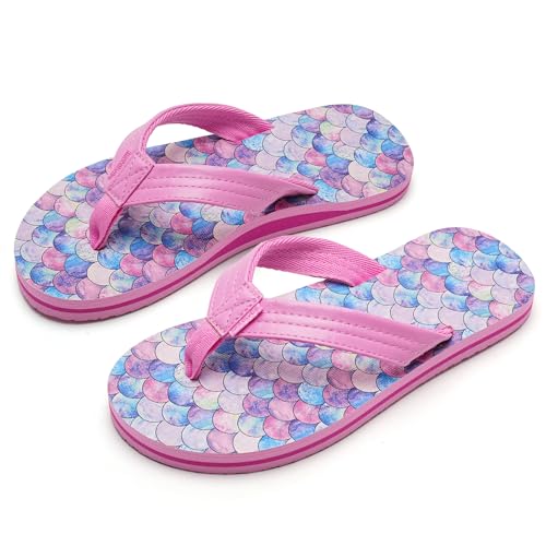 WateLves Flip Flops Kinder Zehentrenner Mädchen Jungen Badelatschen Sommer Strand und Pool Rutschfeste Zehensandalen(Rosa Fischschuppe, 33EU) von WateLves