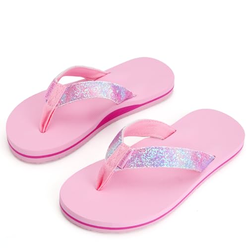 WateLves Flip Flops Kinder Zehentrenner Mädchen Jungen Badelatschen Sommer Strand und Pool Rutschfeste Zehensandalen(Rosa Glitzer, 34EU) von WateLves