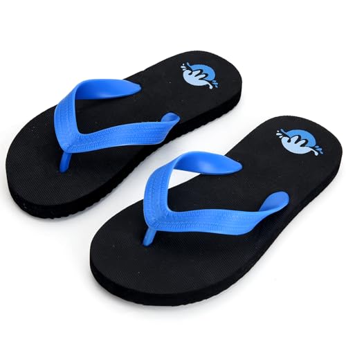 WateLves Flip Flops Kinder Zehentrenner Mädchen Jungen Badelatschen Sommer Strand und Pool Rutschfeste Zehensandalen(Schwarz Blau, 32EU) von WateLves