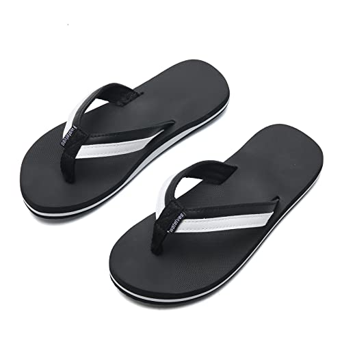 WateLves Flip Flops Kinder Zehentrenner Mädchen Jungen Badelatschen Sommer Strand und Pool Rutschfeste Zehensandalen(Schwarz weiß, 33EU) von WateLves