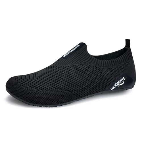 WateLves Wasserschuhe Badeschuhe Hausschuhe Sockenschuhe Hüttenschuhe Damen Herren Unisex Strand Schwimmen Atmungsaktiv Leicht ElastizitäT Rutschhemmend(Schwarz 42/43) von WateLves