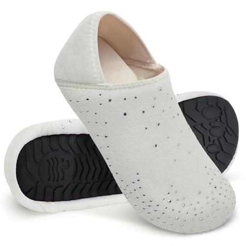 WateLves Damen Memory Foam Plüsch Hausschuhe Antirutsch Baumwolle Pantoffeln Mit Polar Fleece-Futter (Diamant Weiß 38/39) von WateLves