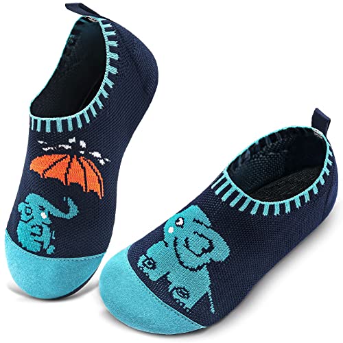 WateLves Hausschuhe Kinder Mädchen Slipper Rutschfeste Leichte Turnschläppchen Flexibe Atmungsaktive Barfuss Pantoffeln Kindergarten(Elefant Navy,22 23 EU) von WateLves