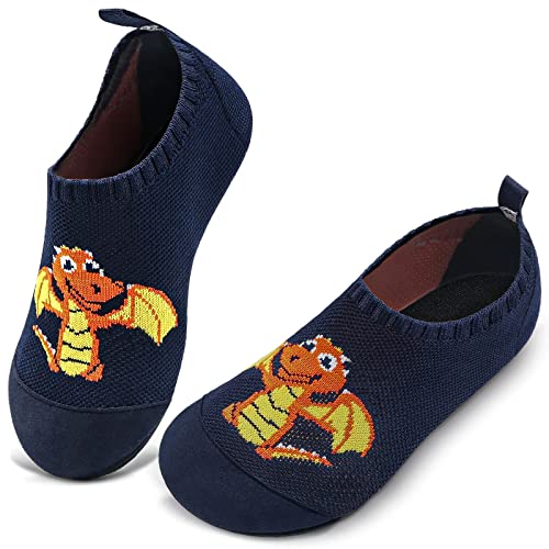 WateLves Hausschuhe Kinder Mädchen Slipper Rutschfeste Leichte Turnschläppchen Flexibe Atmungsaktive Barfuss Pantoffeln Kindergarten(Pterodactyl Navy,26 27 EU) von WateLves