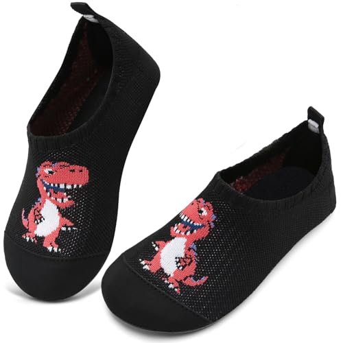 WateLves Hausschuhe Kinder Mädchen Slipper rutschfeste Leichte Turnschläppchen Flexibe Atmungsaktive Barfuss Pantoffeln Kindergarten Unisex(Rot Tyrannosaurus Rex,26 27 EU) von WateLves