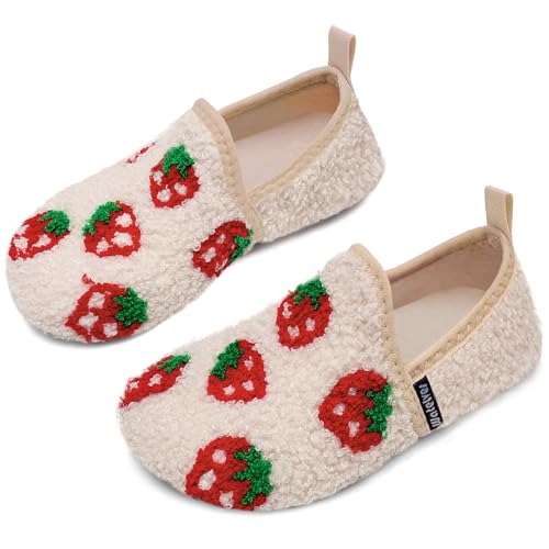 WateLves Hausschuhe Kinder Mädchen Kleinkind Innen Außen kinder Kindergarten Pantoffeln Und Rrutschfester Sohle(Weiße Erdbeeren 28/29) von WateLves
