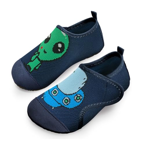 WateLves Hausschuhe Kinder Mädchen Slipper Rutschfeste Leichte Turnschläppchen Flexibe Atmungsaktive Barfuss Pantoffeln Kindergarten(Außerirdische.Blau,20/21 EU) von WateLves