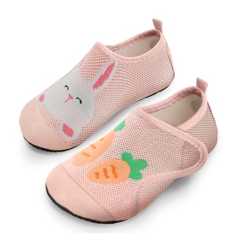 WateLves Hausschuhe Kinder Mädchen Slipper Rutschfeste Leichte Turnschläppchen Flexibe Atmungsaktive Barfuss Pantoffeln Kindergarten(Kaninchen.Rosa,28/29 EU) von WateLves