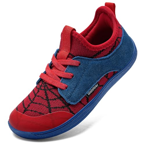 WateLves Kinder Barfußschuhe Breite Jungen Mädchen Kleinkind Barfussschuhe Minimalistische Barefoot Sneaker Hausschuhe Ohne Verschluss(Rot Blau, 28EU) von WateLves