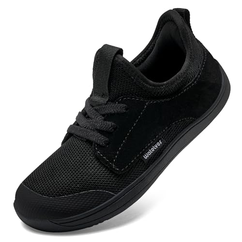 WateLves Kinder Barfußschuhe Breite Jungen Mädchen Kleinkind Barfussschuhe Minimalistische Barefoot Sneaker Hausschuhe Ohne Verschluss(Schwarz, 34EU) von WateLves
