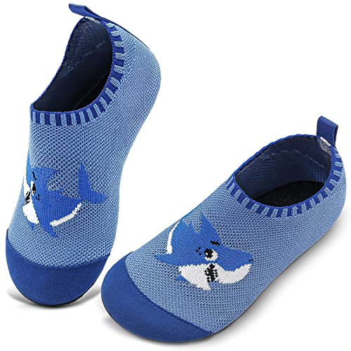 WateLves Hausschuhe Kinder Mädchen Slipper Rutschfeste Leichte Turnschläppchen Flexibe Atmungsaktive Barfuss Pantoffeln Kindergarten(Hai Hellblauer,22 23 EU) von WateLves