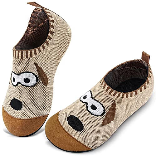 WateLves Hausschuhe Kinder Mädchen Slipper Rutschfeste Leichte Turnschläppchen Flexibe Atmungsaktive Barfuss Pantoffeln Kindergarten(Hund Brauner,32 33 EU) von WateLves