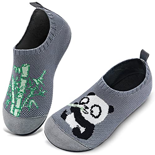 WateLves Hausschuhe Kinder Mädchen Slipper Rutschfeste Leichte Turnschläppchen Flexibe Atmungsaktive Barfuss Pantoffeln Kindergarten(Panda Grau,20 21 EU) von WateLves