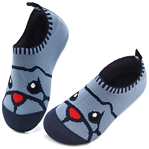 WateLves Hausschuhe Kinder Mädchen Slipper Rutschfeste Leichte Turnschläppchen Flexibe Atmungsaktive Barfuss Pantoffeln Kindergarten(Hund Blauer,26 27 EU) von WateLves