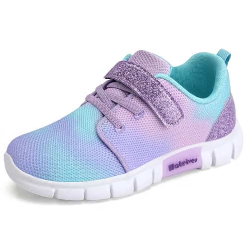 WateLves Mädchen Turnschuhe Kinder Sportschuhe Laufschuhe Hallenschuhe Klettverschluss Sneakers für Jugendliche (Bindefärbemittel lila 29 von WateLves