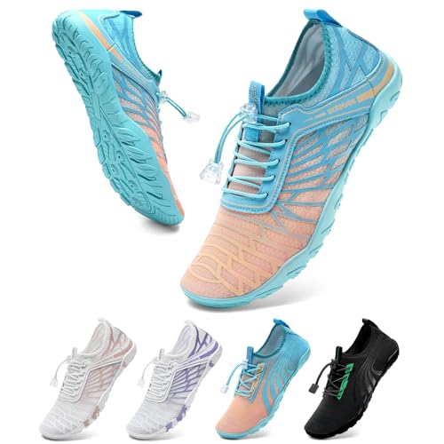 WateLves Badeschuhe Strandschuhe Damen Herren Schwimmschuhe Sommer Schnell Trocknend Surfschuhe Aquaschuhe Unisex Wasserschuhe Orange Blau 38 EU von WateLves
