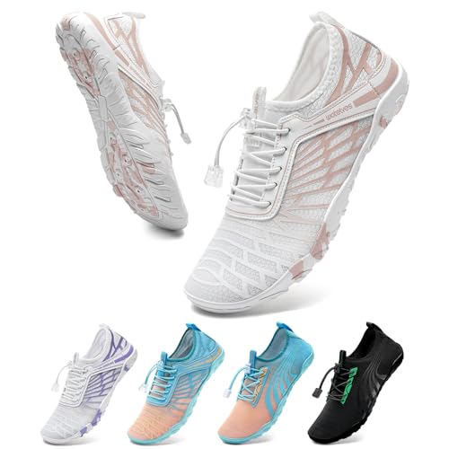 WateLves Badeschuhe Strandschuhe Damen Herren Schwimmschuhe Sommer Schnell Trocknend Surfschuhe Aquaschuhe Unisex Wasserschuhe Weiß Orange 37 EU von WateLves