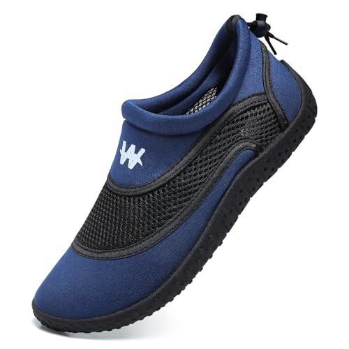 WateLves Wasserschuhe Badeschuhe Aquaschuhe Herren Damen Schnell Trocknend Atmungsaktiv Einstellbar Surf Pool Strand Unisex(Marineblau 43) von WateLves