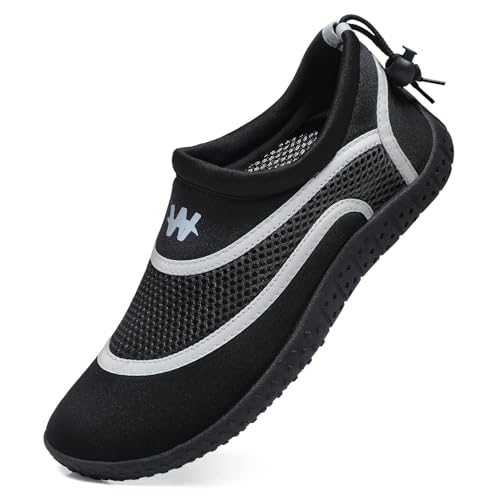 WateLves Wasserschuhe Badeschuhe Aquaschuhe Herren Damen Schnell Trocknend Atmungsaktiv Einstellbar Surf Pool Strand Unisex(Schwarz Grau 37) von WateLves