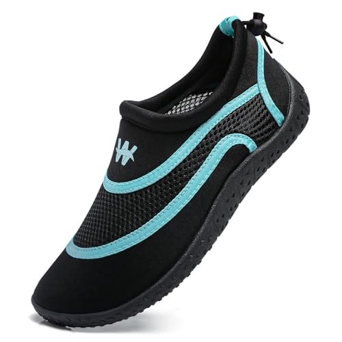 WateLves Wasserschuhe Badeschuhe Aquaschuhe Herren Damen Schnell Trocknend Atmungsaktiv Einstellbar Surf Pool Strand Unisex(Schwarz Mond 42) von WateLves