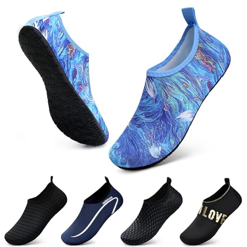 WateLves Wasserschuhe Badeschuhe Damen Herren Aquaschuhe Strandschuhe Schnell Trocknend Slip on Breathable Surfschuhe Unisex Schwimmschuhe für Beach Pool Surfen Yoga Blauer Phönix 36/37 von WateLves