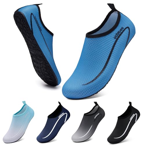 WateLves Wasserschuhe Badeschuhe Damen Herren Aquaschuhe Strandschuhe Schnell Trocknend Slip on Breathable Surfschuhe Unisex Schwimmschuhe für Beach Pool Surfen Yoga Linie Blau 44/45 von WateLves
