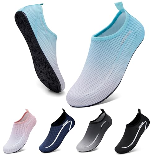 WateLves Wasserschuhe Badeschuhe Damen Herren Aquaschuhe Strandschuhe Schnell Trocknend Slip on Breathable Surfschuhe Unisex Schwimmschuhe für Beach Pool Surfen Yoga Linie Blau Grau 38/39 von WateLves
