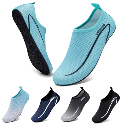 WateLves Wasserschuhe Badeschuhe Damen Herren Aquaschuhe Strandschuhe Schnell Trocknend Slip on Breathable Surfschuhe Unisex Schwimmschuhe für Beach Pool Surfen Yoga Linie Blau grün 38/39 von WateLves