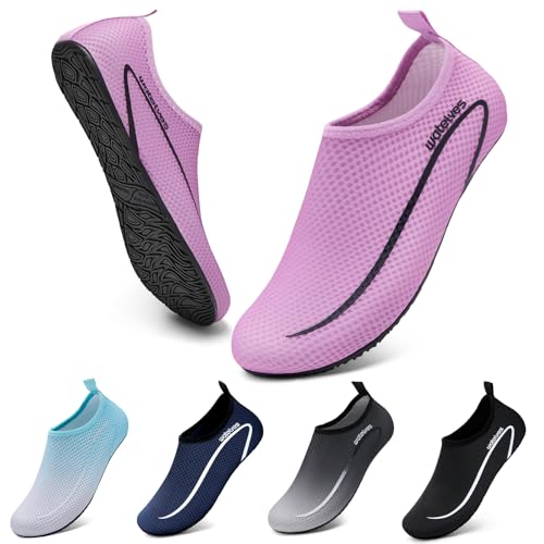 WateLves Wasserschuhe Badeschuhe Damen Herren Aquaschuhe Strandschuhe Schnell Trocknend Slip on Breathable Surfschuhe Unisex Schwimmschuhe für Beach Pool Surfen Yoga Linie Dunkelrosa 40/41 von WateLves