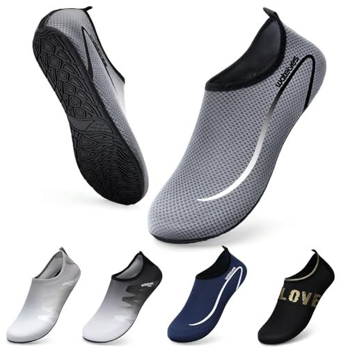 WateLves Wasserschuhe Badeschuhe Damen Herren Aquaschuhe Strandschuhe Schnell Trocknend Slip on Breathable Surfschuhe Unisex Schwimmschuhe für Beach Pool Surfen Yoga Linie Grau 40/41 von WateLves