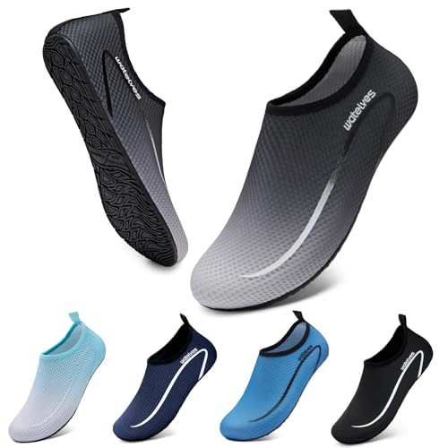 WateLves Wasserschuhe Badeschuhe Damen Herren Aquaschuhe Strandschuhe Schnell Trocknend Slip on Breathable Surfschuhe Unisex Schwimmschuhe für Beach Pool Surfen Yoga Linie Schwarz Grau 38/39 von WateLves