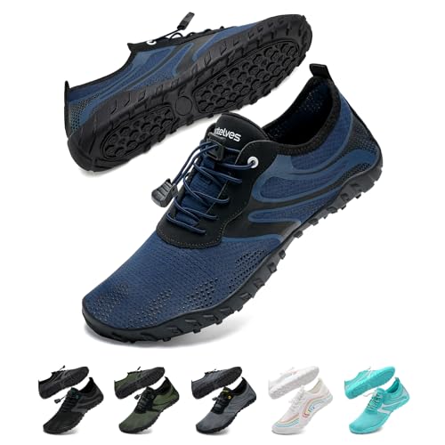 WateLves Wasserschuhe Badeschuhe Damen Herren Strandschuhe Schwimmschuhe Aquaschuhe Sommer Schnell Trocknend Surfschuhe Dunkelblau 42 EU von WateLves